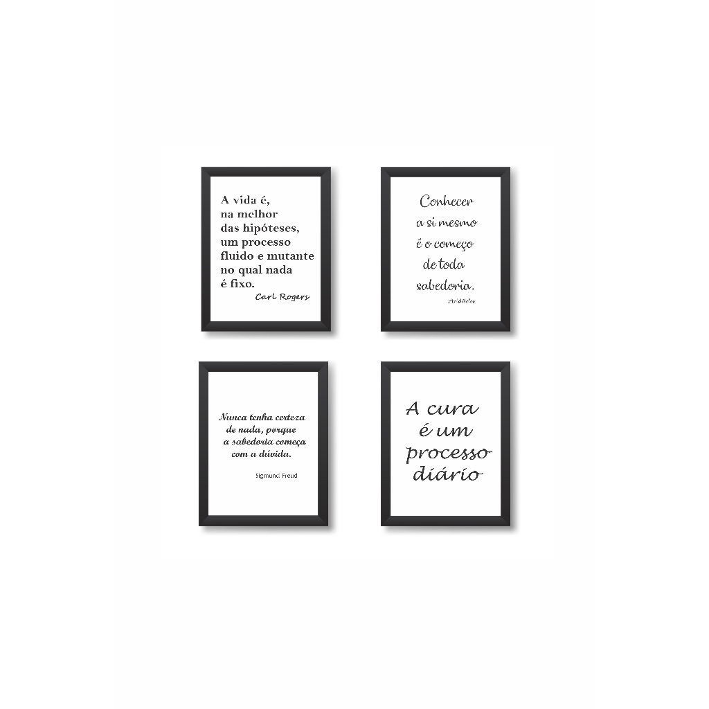 Kit 4 Quadros Decorativos Psicologia  Psicanálise Consultório Clínica Molduras 20x30cm Madeira Vidro