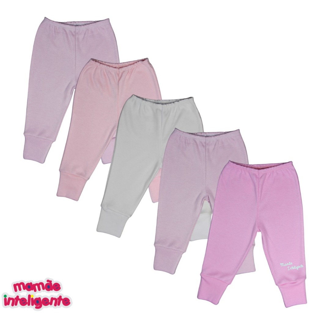 Kit com 5 Calças Com Pé Reversível Bebê Estampada Mamãe Inteligente