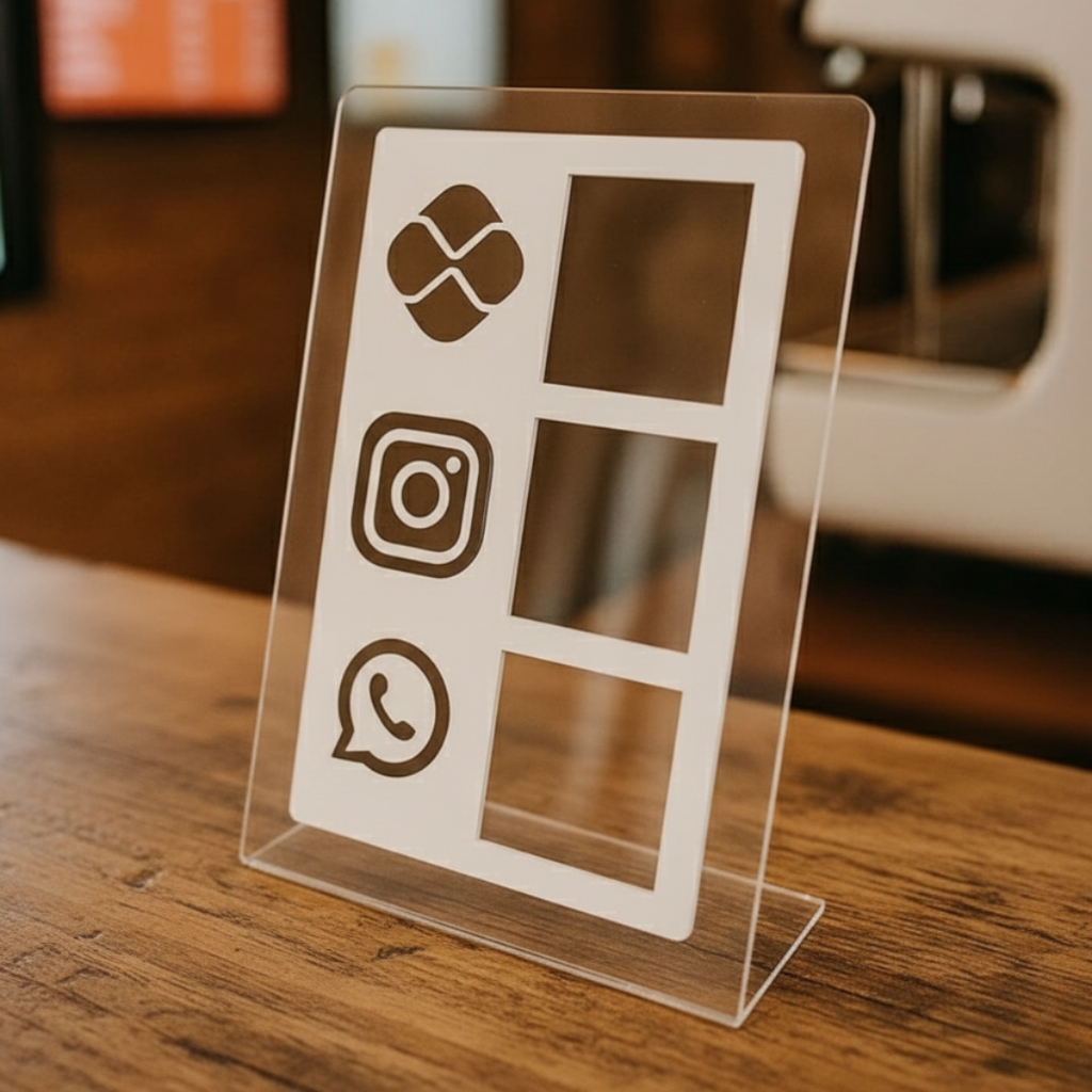 Placa Pix Premium Qr Code Mesa Balcão Em Acrílico Pix Instagram Whatsapp Wifi
