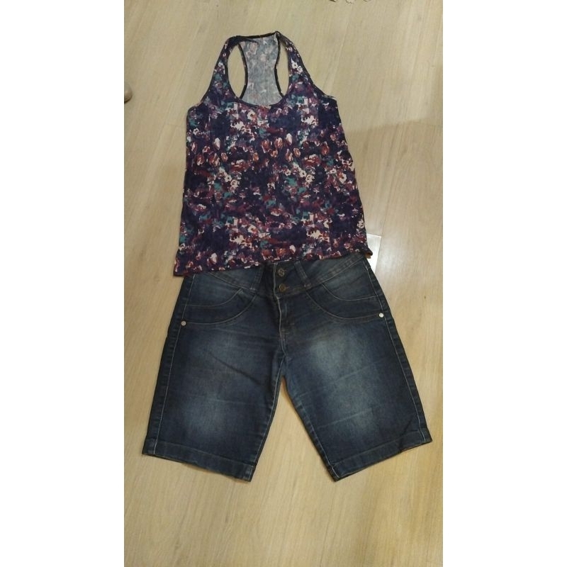 BRECHO Kit Brechó: Blusa Nadador Estampa Floral (M/G) + Bermuda Jeans C/ Lycra (40)