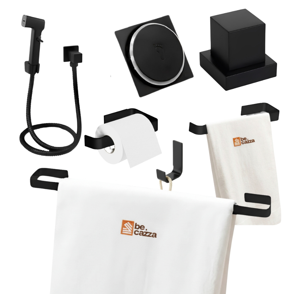 Kit Acessórios Banheiro Preto Fosco Ducha Higiênica Acabamento Registro Deca Ralo 10x10 Completo