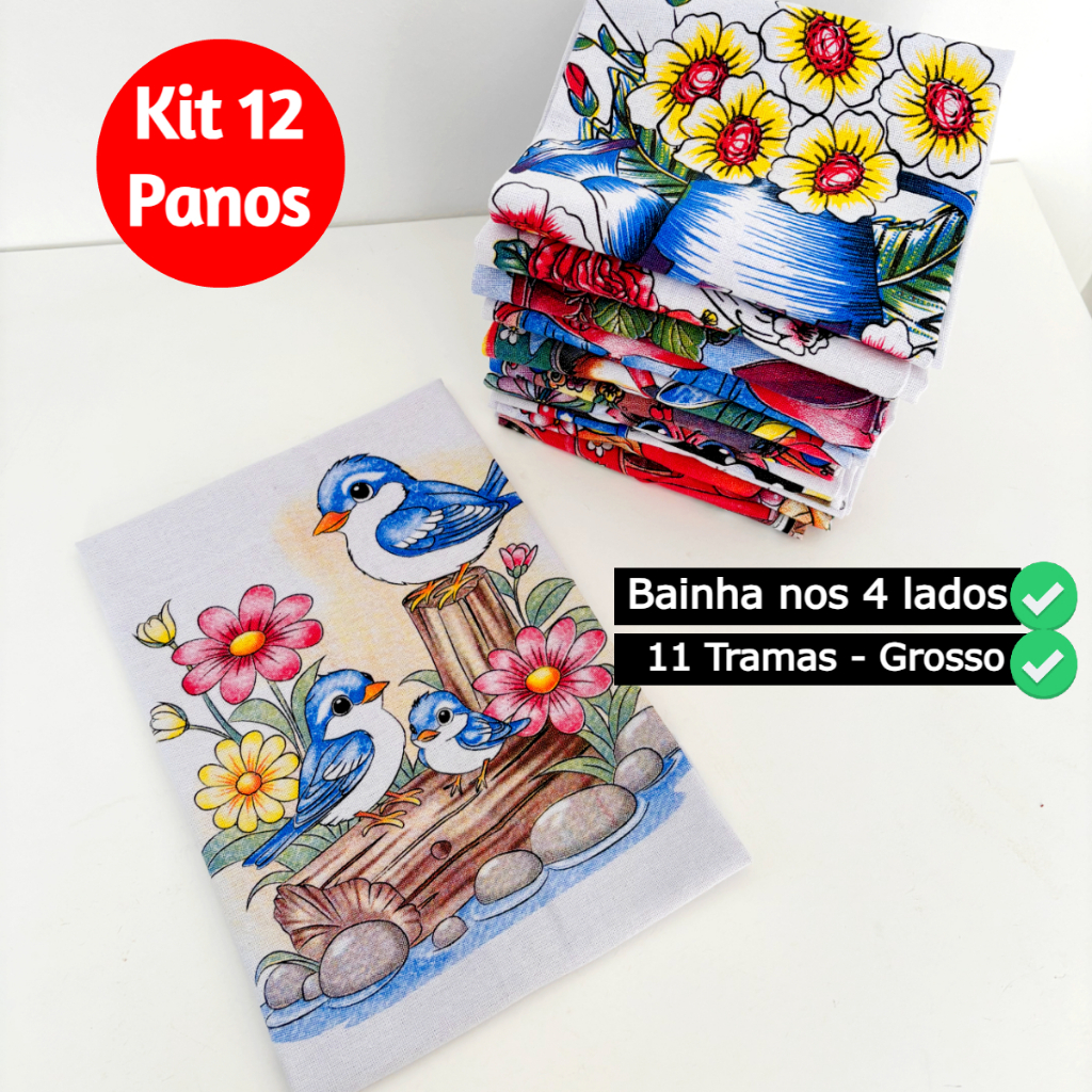 Kit 12 Panos de Prato Copa Estampado 45x71 Glitter Grosso Várias Estampas Pé de Galinha em Oferta na Shopee