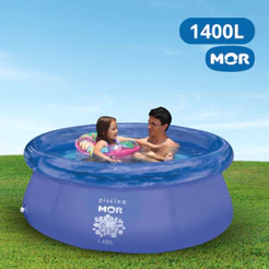 Piscina Inflável 1400 Litros Mor Redonda Lona PVC Kit Reparo Verão Quintal Calor Infantil Azul Splash Encher