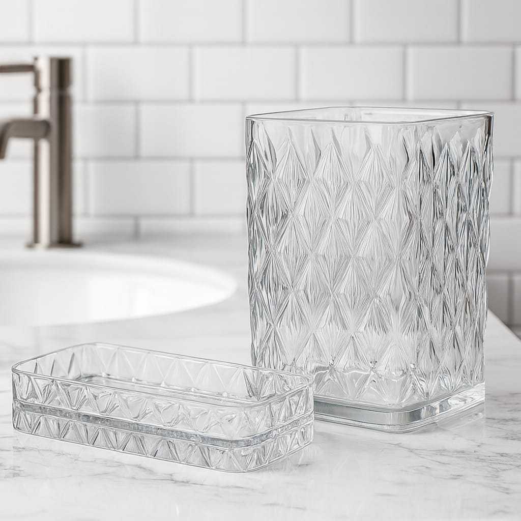 Kit 2 Pecas Para Lababo Banheiro Com Saboneteira E Porta Escova De Dente Transparentes De Acrilico Modernos Higienicos em Oferta na Shopee