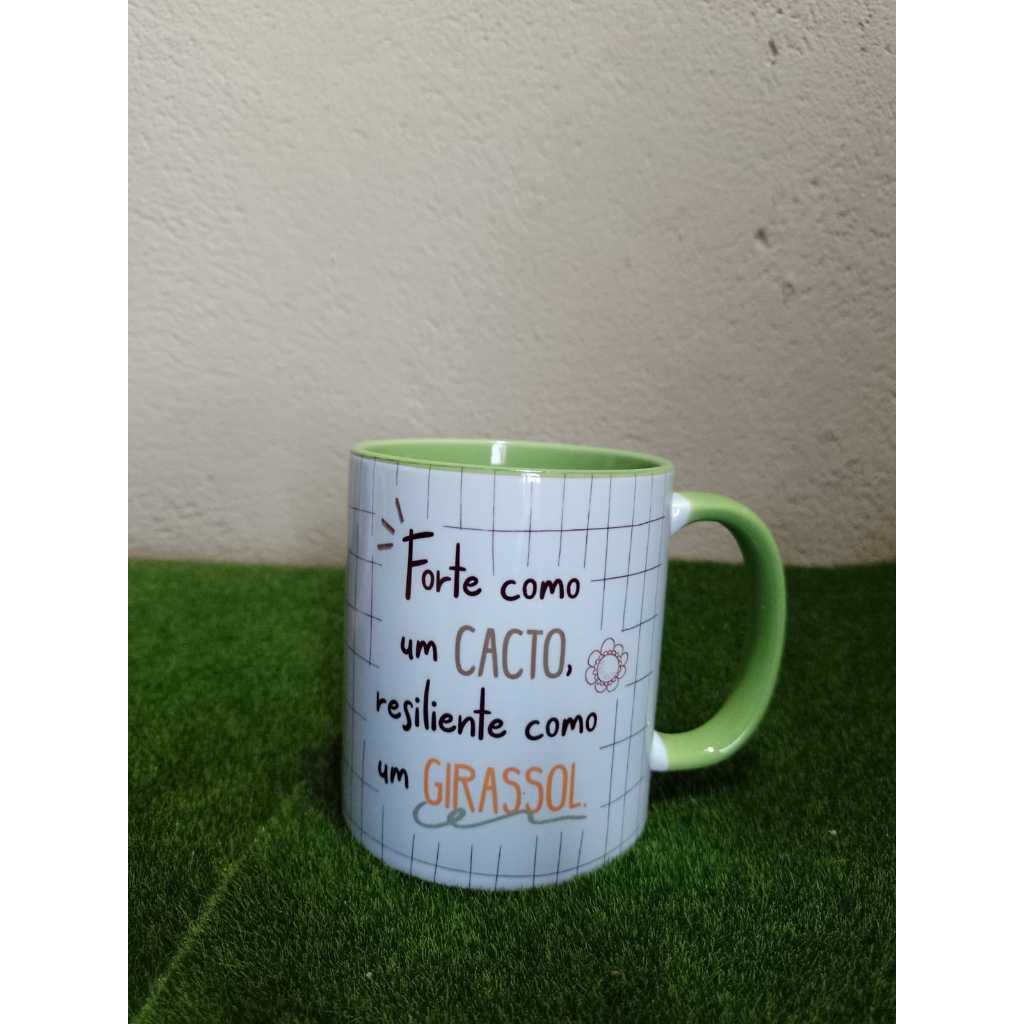Caneca Porcelana Cactos e Girassol – Colorida 325ml – Presente Criativo e Lembrancinhas