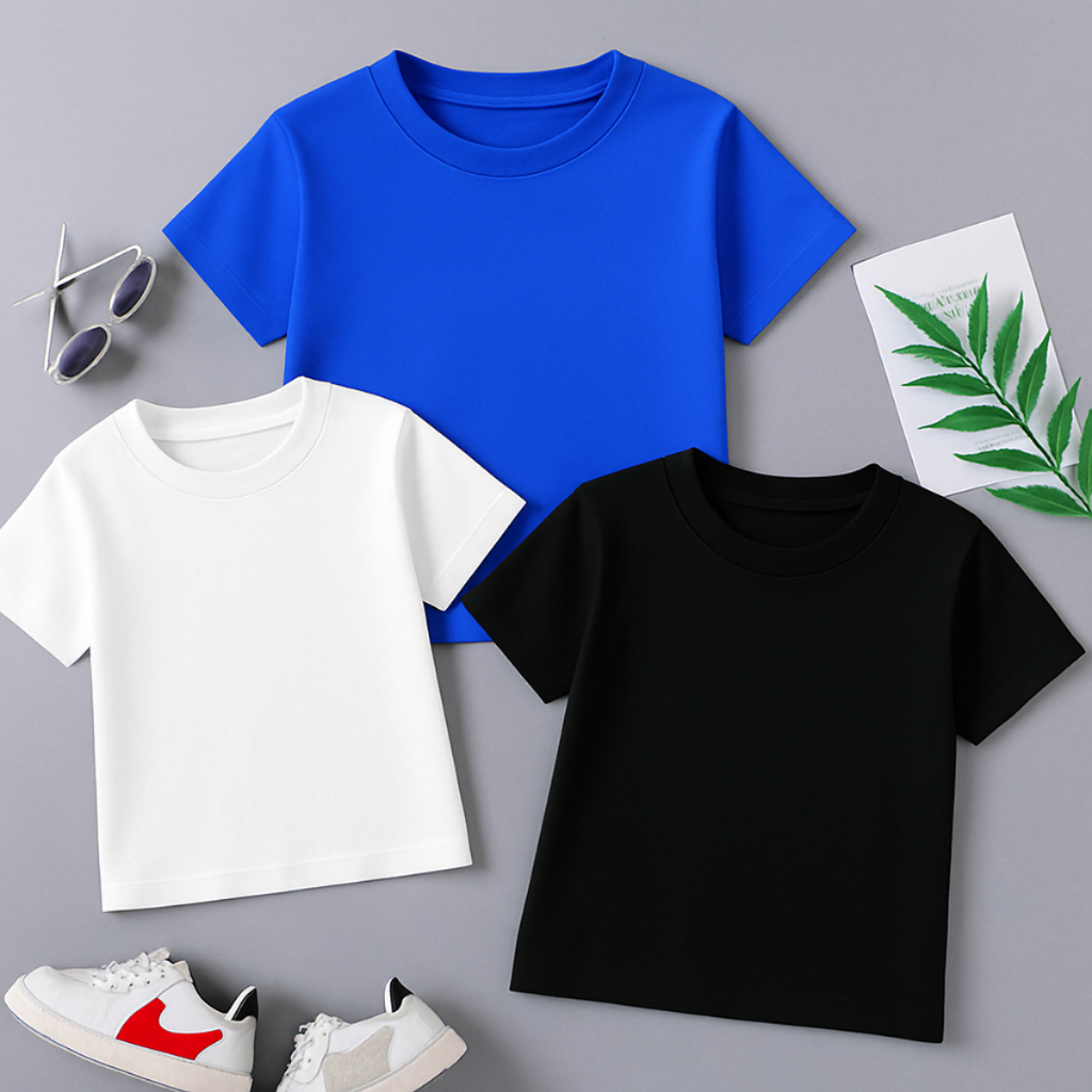 Kit 3 Camisetas Básica Infantil Feminina Masculina De Algodão Premium Moderna Lisa