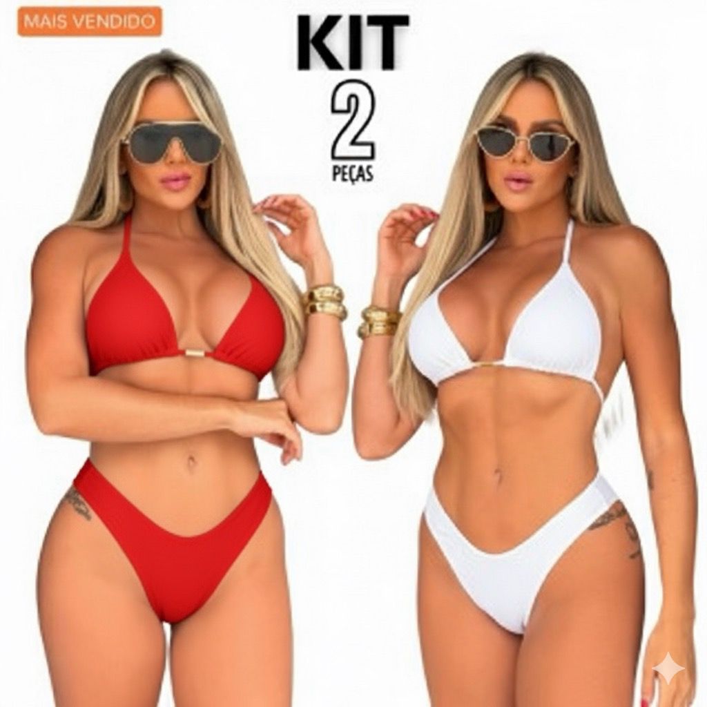 Kit Conjunto Biquíni Asa Delta Fio Duplo Cortininha