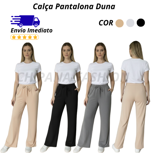 Calça Feminina Pantalona Tecido Duna Lisa Cintura Alta com Elastico  Casual em Oferta na Shopee