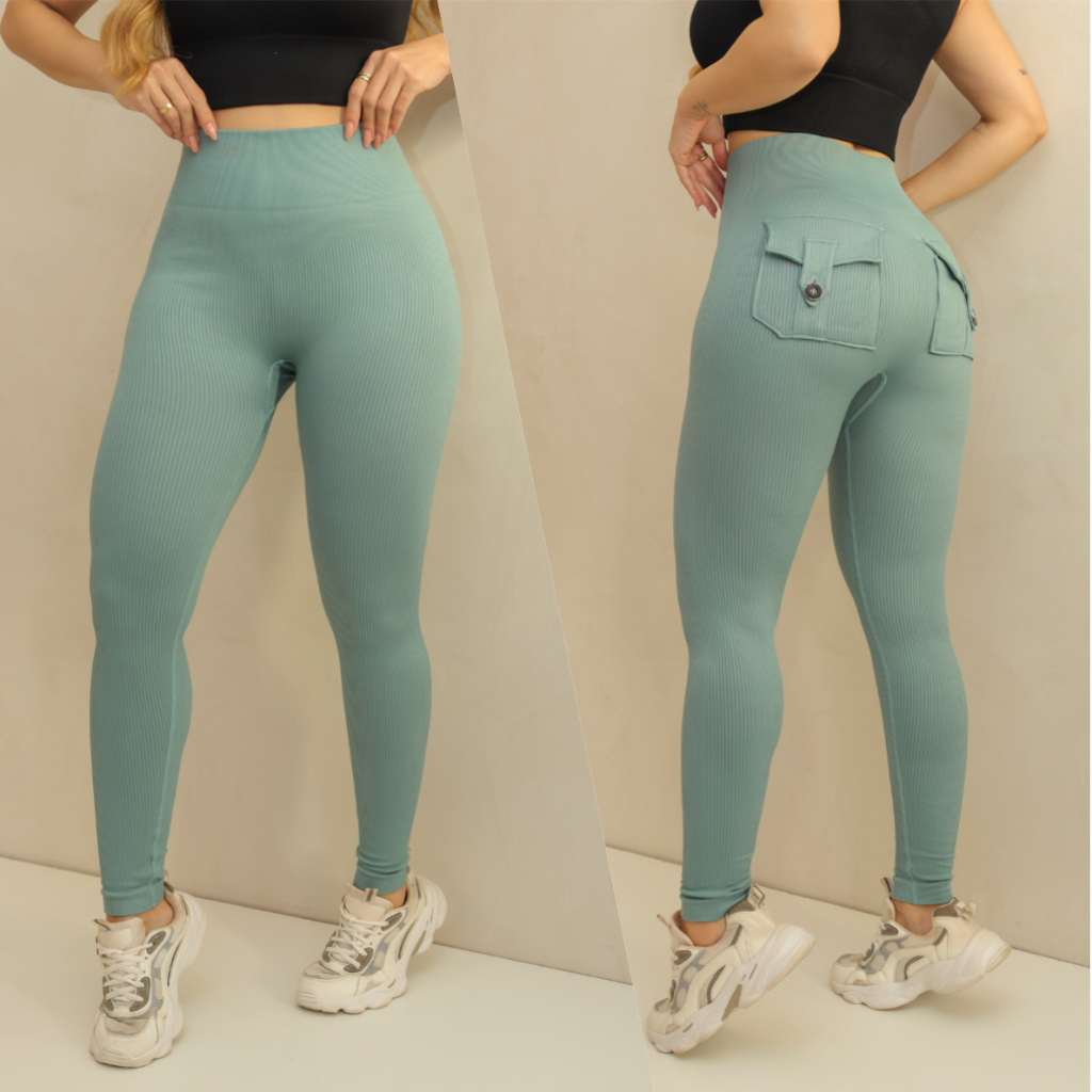 Calça Feminina Bolsa Legging Esportiva Canelada Poliamida Academia Elástica Fitness 3RD SD1689 em Oferta na Shopee