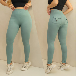 Calça Feminina Bolsa Legging Esportiva Canelada Poliamida Academia Elástica Fitness 3RD SD1689
