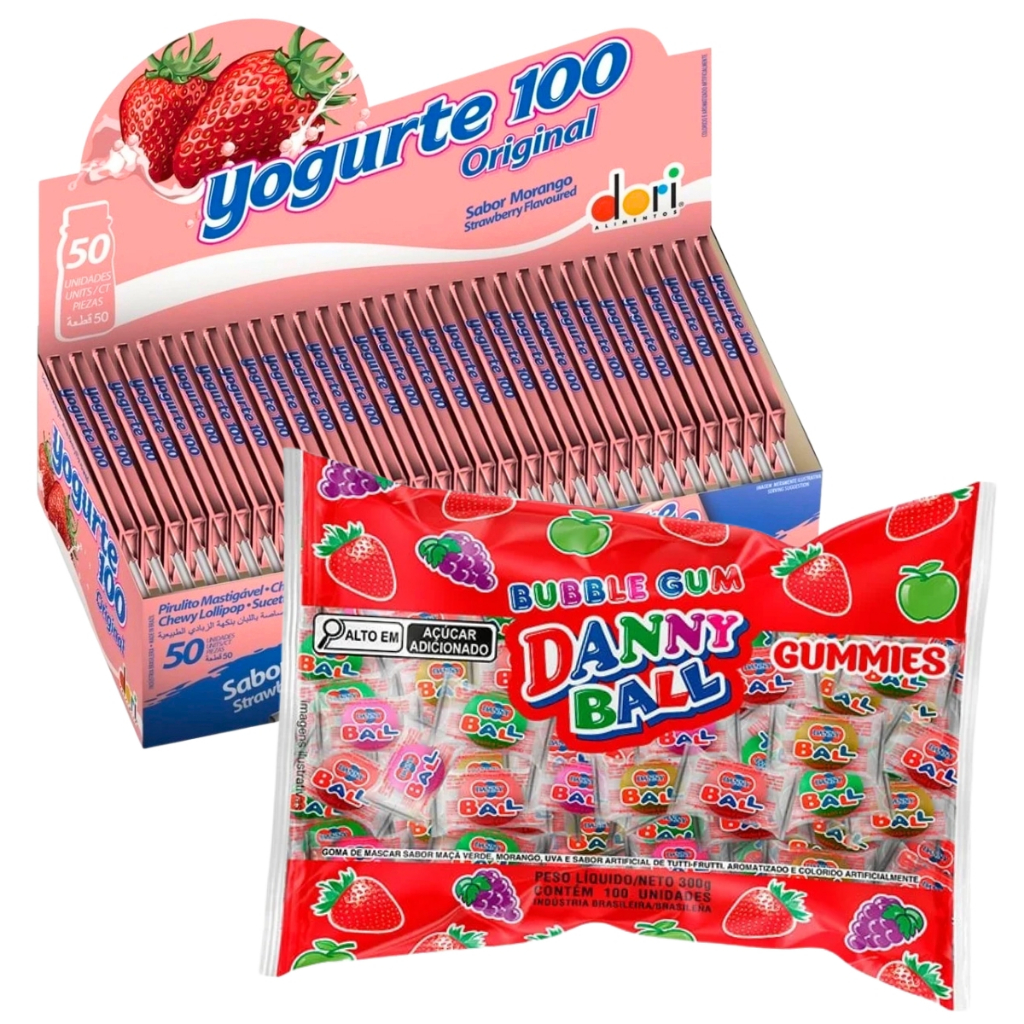 Kit Chiclete De Bola Danny Ball + 50 Pirulitos Mastigáveis Dori Perfeito para Lembrancinhas em Oferta na Shopee