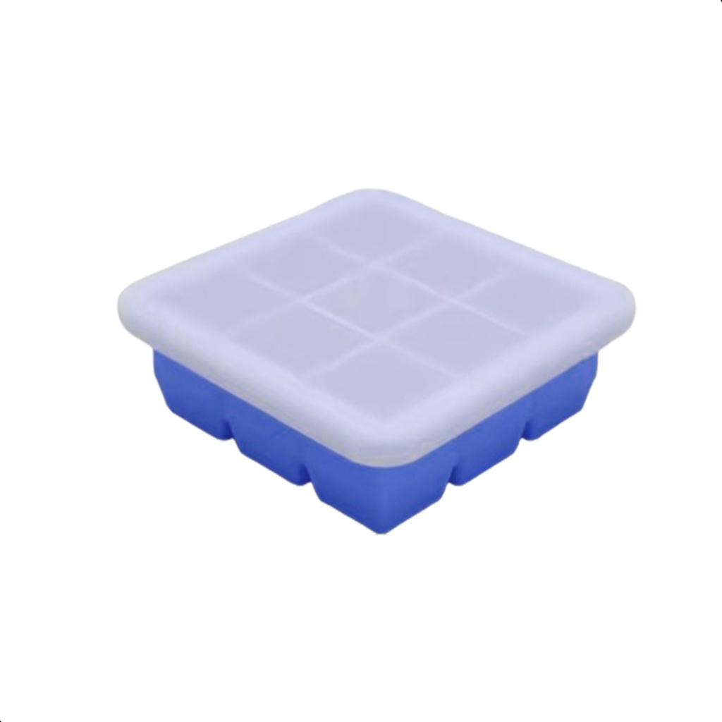 Forma de Silicone Para Gelo Quadrada 9 Cubos Para Cozinha Com Tampa Utensílio de Casa - Formas de Silicone Azul