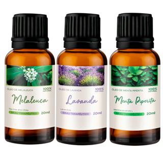Kit 1 Óleo de melaleuca + Óleo de Lavanda + Óleo de Mentha Piperita em Oferta na Shopee
