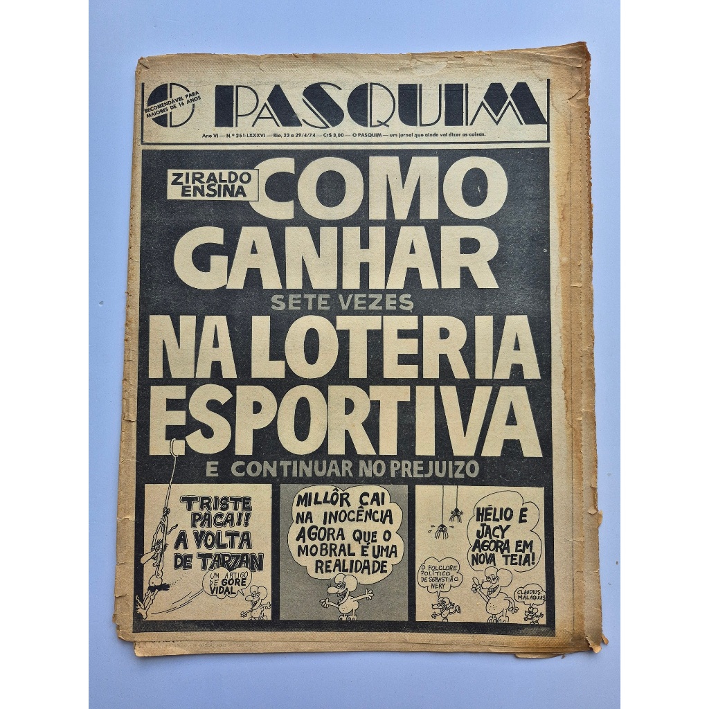 Jornal Pasquim N.251 1974 Como Ganhar 7 Vezes Na Loteria Esportiva