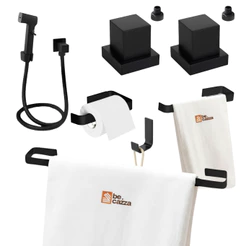 Kit Acessórios Banheiro Preto Fosco Completo Luxo + Ducha Higiênica + Acabamento Registro Docol