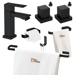 Kit Para Banheiro Acessórios Preto Fosco + Torneira + Acabamento Registro Docol 1/2 3/4 Metal