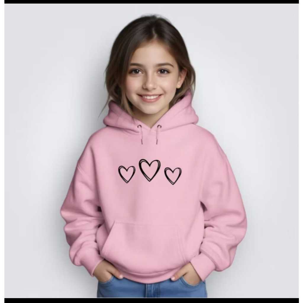 Moletom Infantil Blusa Canguru 3 Corações Menina Bolso Capuz Quentinho