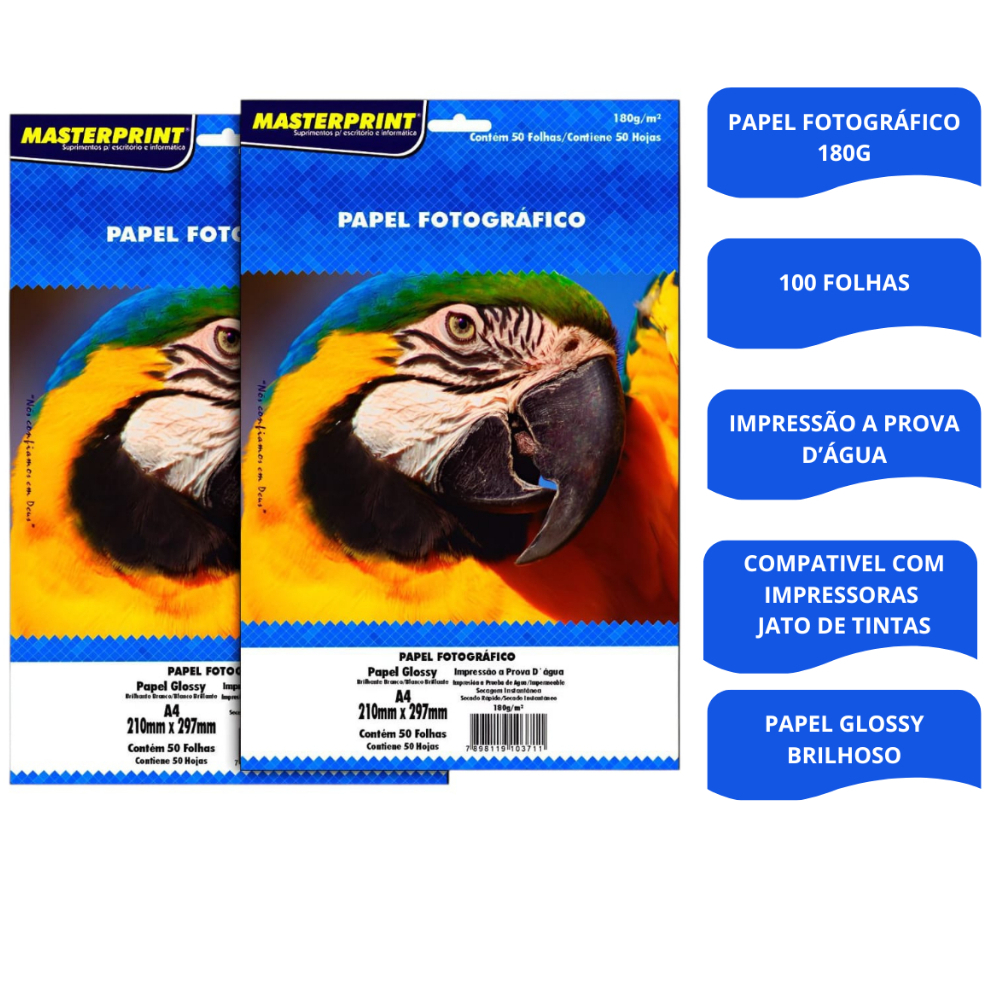 Papel Fotografico 180g 100 Folhas Glossy A4 Masterprint em Oferta na Shopee