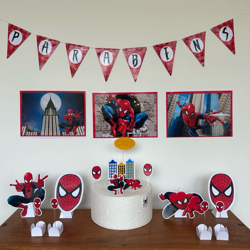 Kit So Um Bolinho Tema Homem Aranha Festa Completa Topo De Bolo Display De Mesa Alta Qualidade ❤️