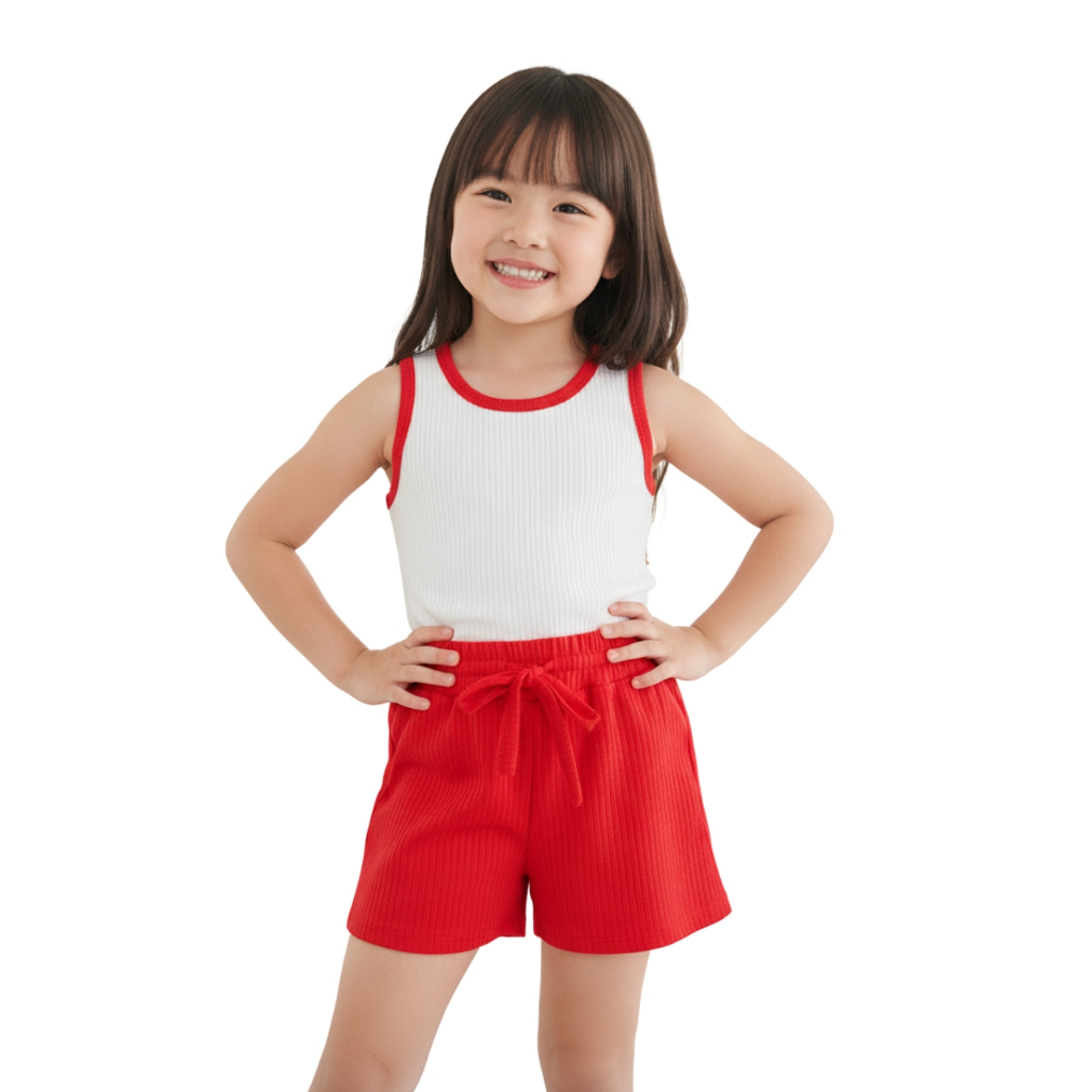 Conjunto Infantil Feminino Regata e Shorts Tecido Canelado Verão - ENVIO DE CORES SORTIDAS