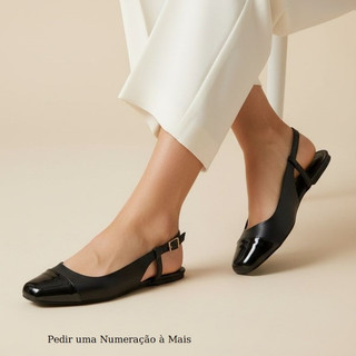 Sapatilha Feminina Confortável Luxo Elegante Sapato Feminino Slingback Mocassim Bico Quadrado Preto