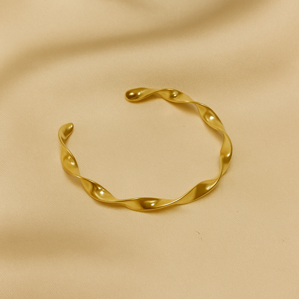 Bracelete Regulável Moderno Dourado Design Torcido Luxuoso E Garantia De Fábrica Banhado