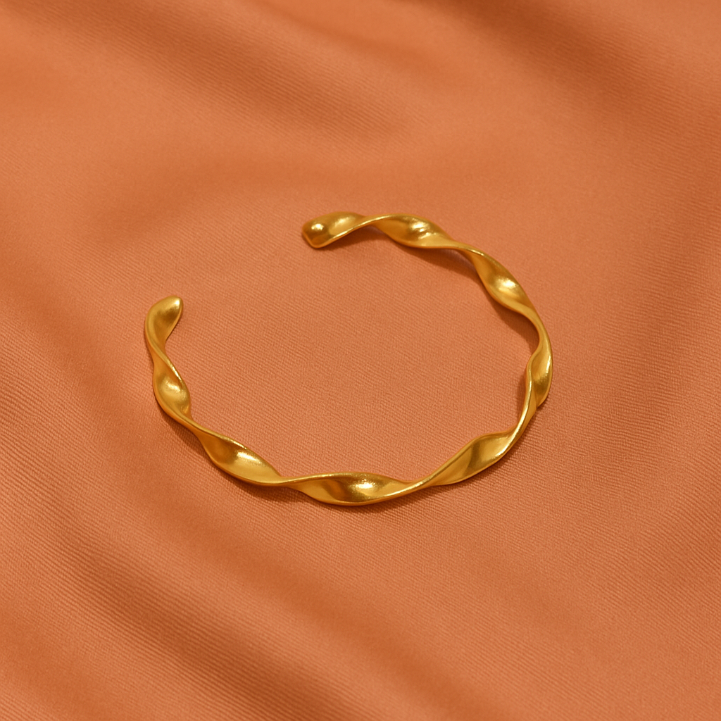Pulseira Bracelete Dourado Aberto Torcido Conforto No Pulso E Garantia Oficial Folheado