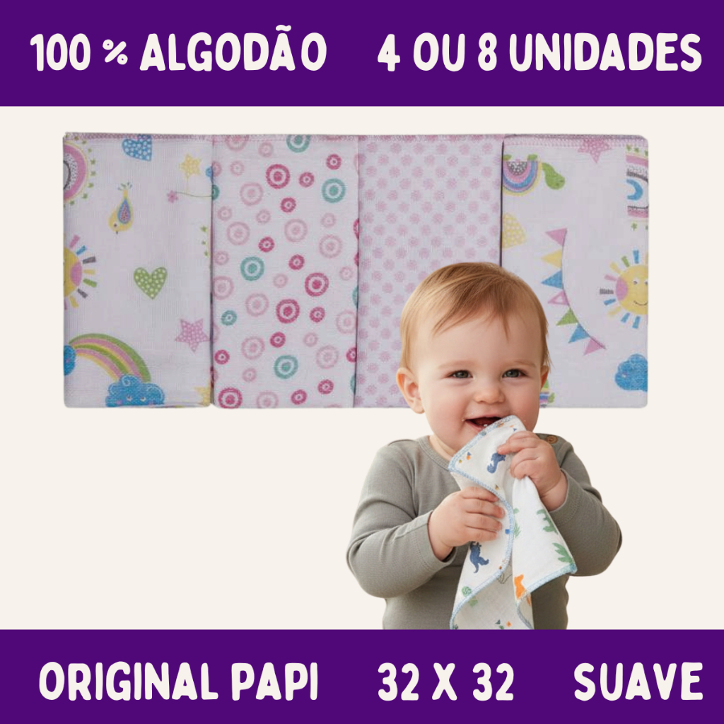 Paninho de Boca Papi Algodão com 8 ou 4 Unidades Papi Karinho