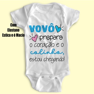 Body Bebê Personalizado - Vovô Prepara o Colinho - Poliéster + Elastano - Estica! 💙👶✨ em Oferta na Shopee