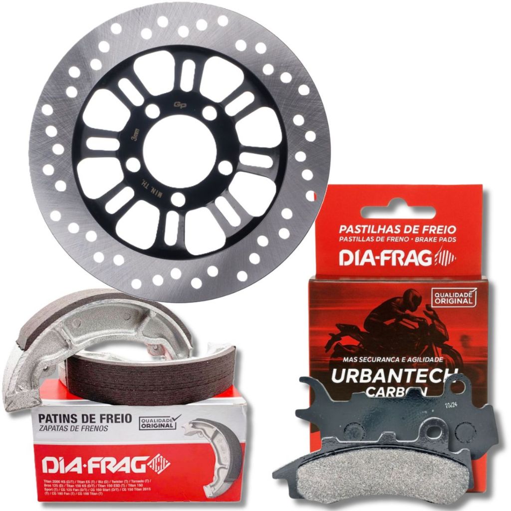 Disco de Freio Dianteiro Cg 160 Titan Combi Brake + Pastilhas e Lonas Diafrag em Oferta na Shopee