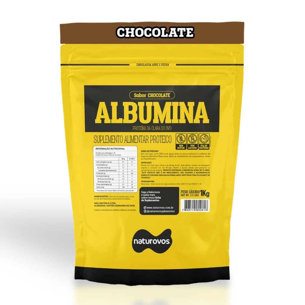 Albumina Refil 1kg Naturovos Sabor Chocolate em Oferta na Shopee