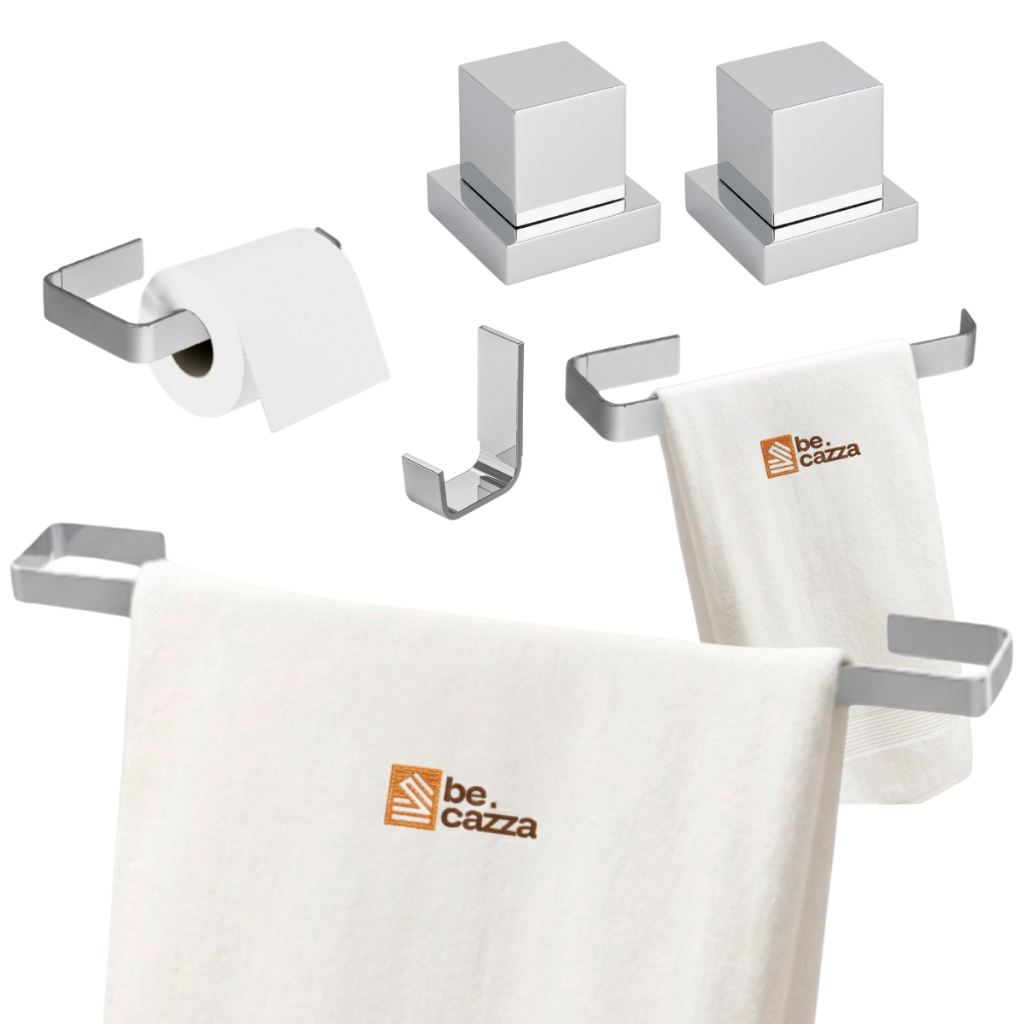 Kit Acessórios de Banheiro Quadrado Cromado + 2 Acabamento Quadrado Para Registr