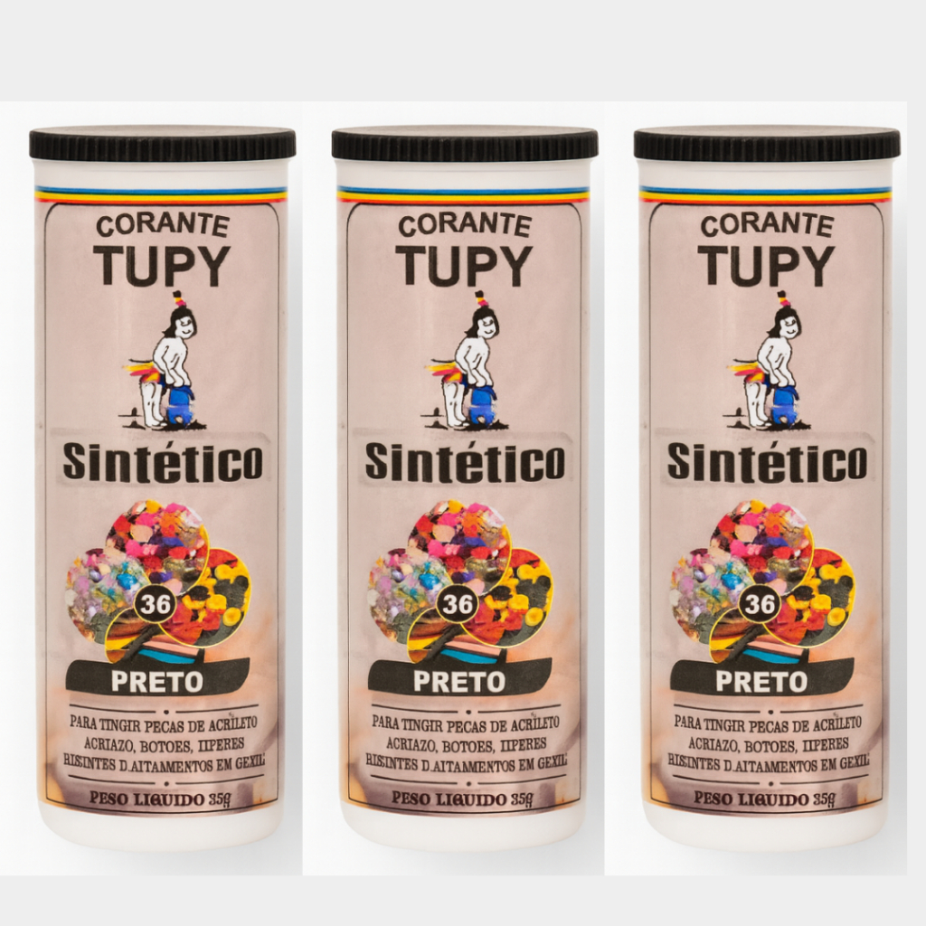 Kit 3 Unidades Corante Tupy Sintético 35g Preto/Azul – Alta Fixação para Acetato, Botões, Zíperes e Artesanato em Oferta na Shopee