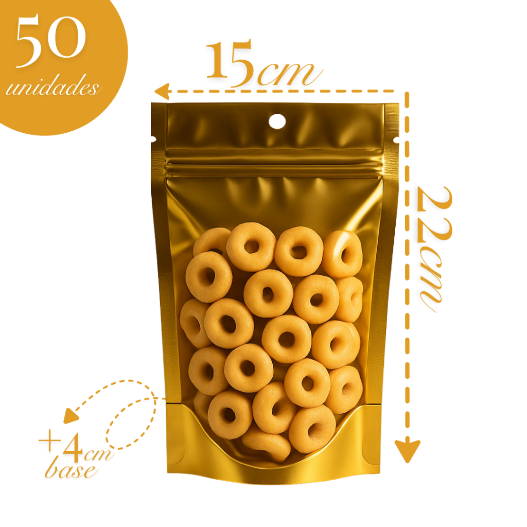 Saco Stand Up Pouch 15X22 C/50 Un Zip Visor Dourado Laminado Metalizado