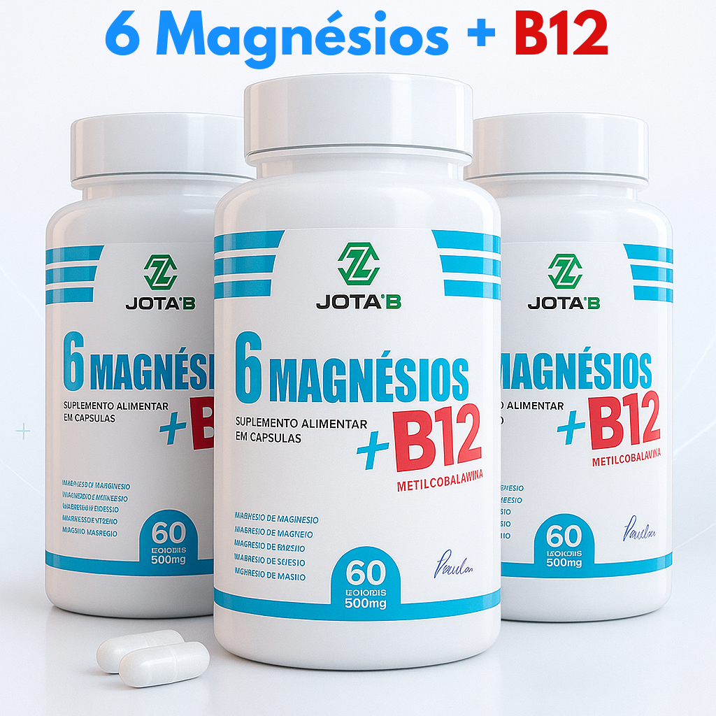 6 Magnésios + Vitamina B12 Metilcobalamina - 60 Cápsulas 500mg - Concentrado | Envio Imediato