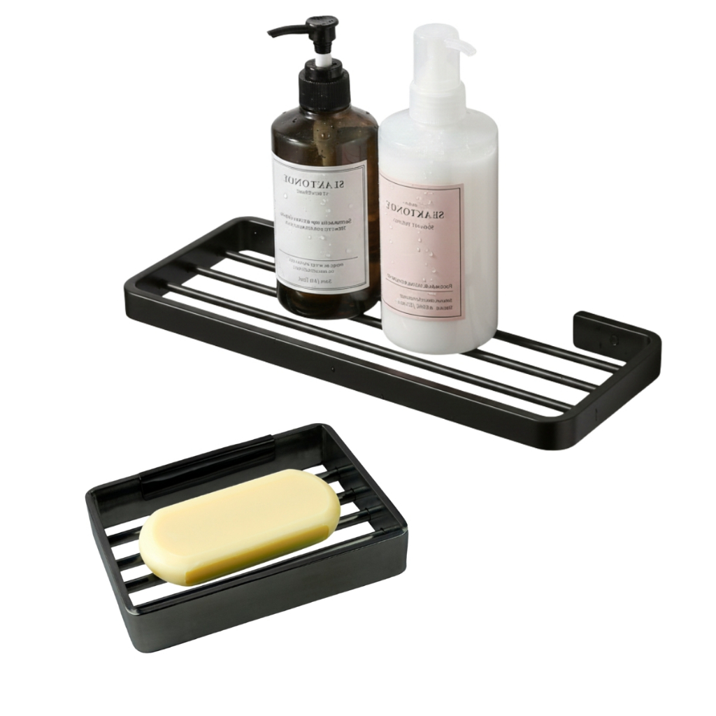 Porta Shampoo Banheiro Reto Organizador Sem Vidro + Saboneteira Suporte Para Sab