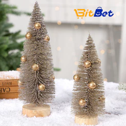 Kit 2 Mini Árvore de Natal com Bolas Douradas Decoração de Mesa com Base de Madeira NATAL-47.48