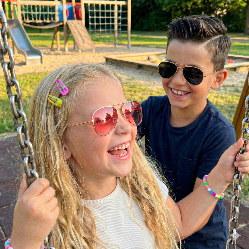 Óculos de Sol Infantil Unissex Aviador ILOOK Charmoso Metal Prata Perfeito para Passeios e Proteção UV400