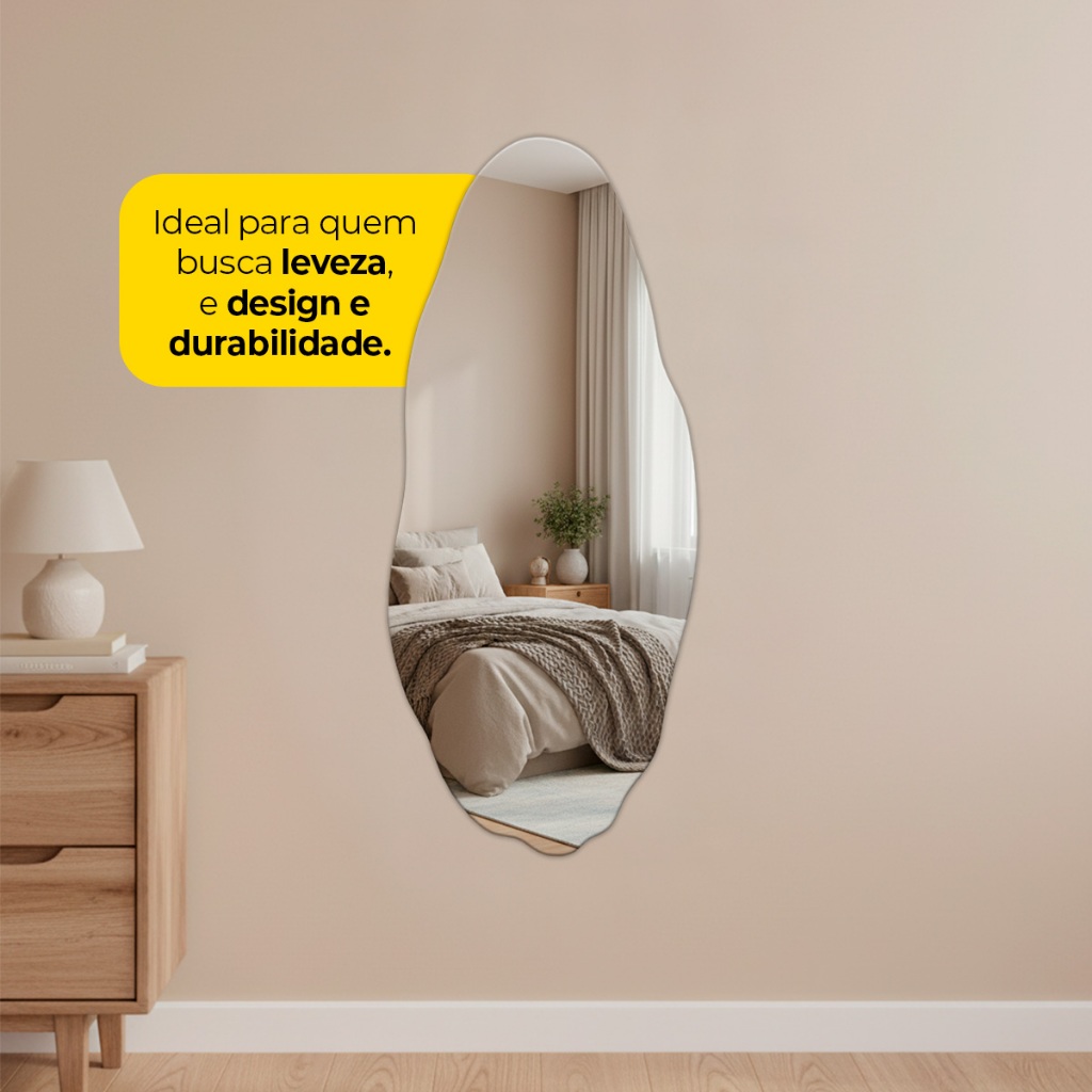 Espelho Orgânico Decorativo Luxo Lapidado Design Moderno Ideal para Hall Closet Lavabo Sala Brinovar