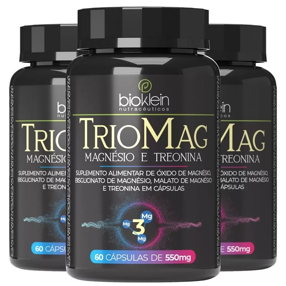 Kit 03 TRIOMAG (Magnesio, L-Treonina, Bisglicinato de Mag, Malato de Mag) 550mg 60 Caps Bioklein