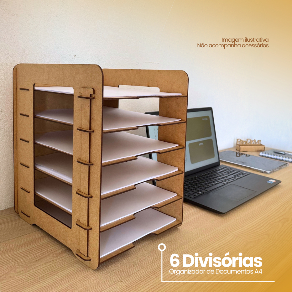 Suporte Organizador de Documentos e Folhas A4 em MDF - Porta Documentos