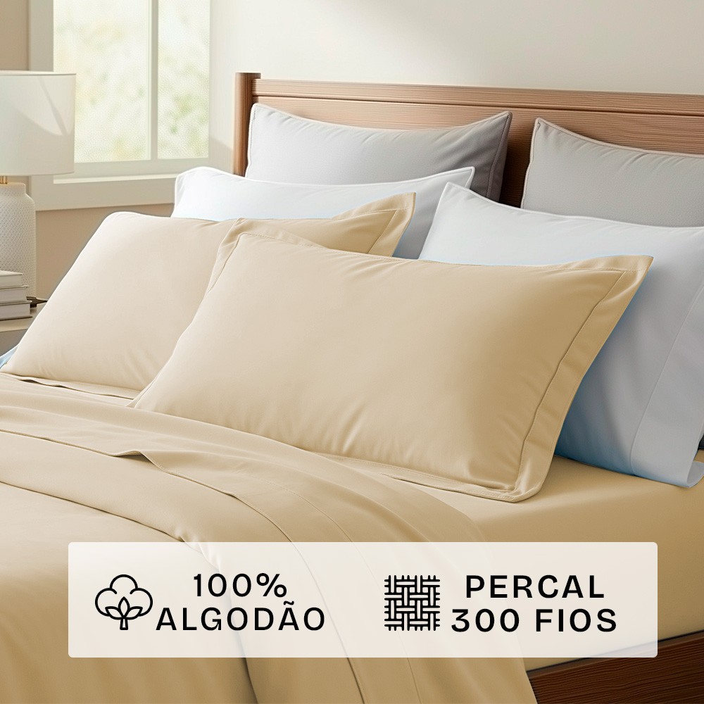 Jogo de Cama Casal 300 Fios Percal Algodão com Bordado 4 Peças BF Colchões · foto 2
