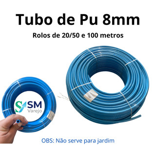 Mangueira Pneumática Azul Tubo PU 8mm – Rolo 20/50 e 100 Metros Flexível