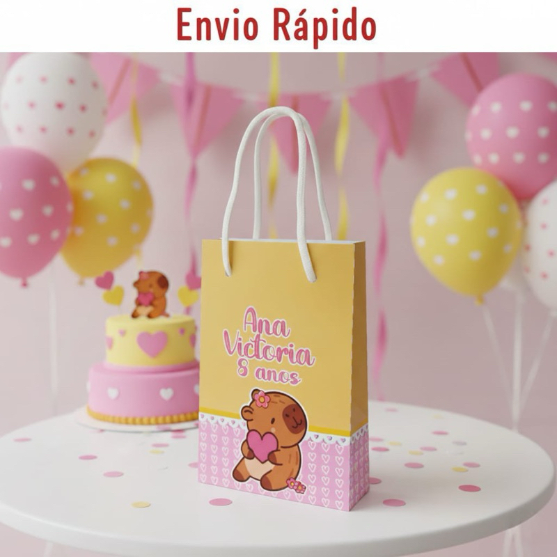 Sacolinha personalizada Capivara Cute PEGUE E MONTE | Personalizados lembrancinhas mimos Aniversário