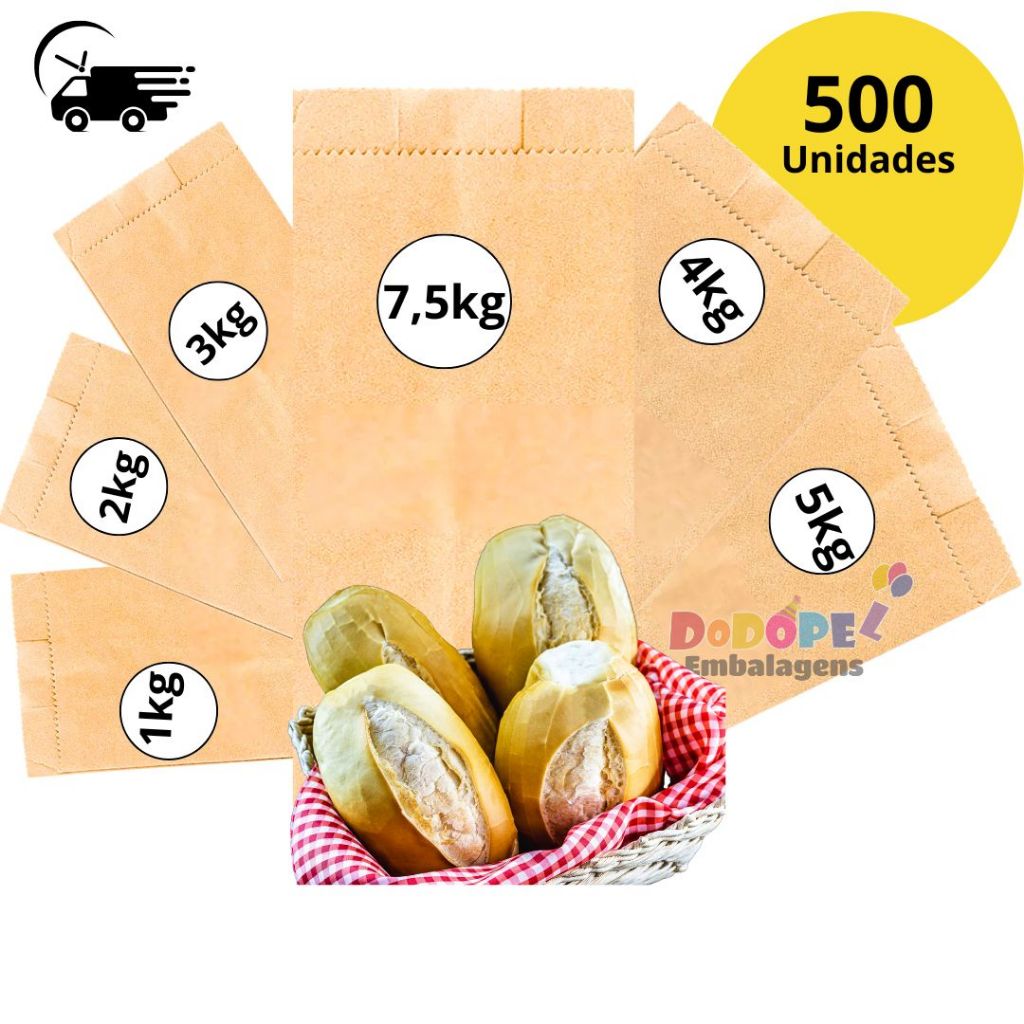 Saco Para Pães - c/ 500 Unidades Kraft - liso  1kg 2kg 3kg 4kg 5kg 7,5kg em Oferta na Shopee