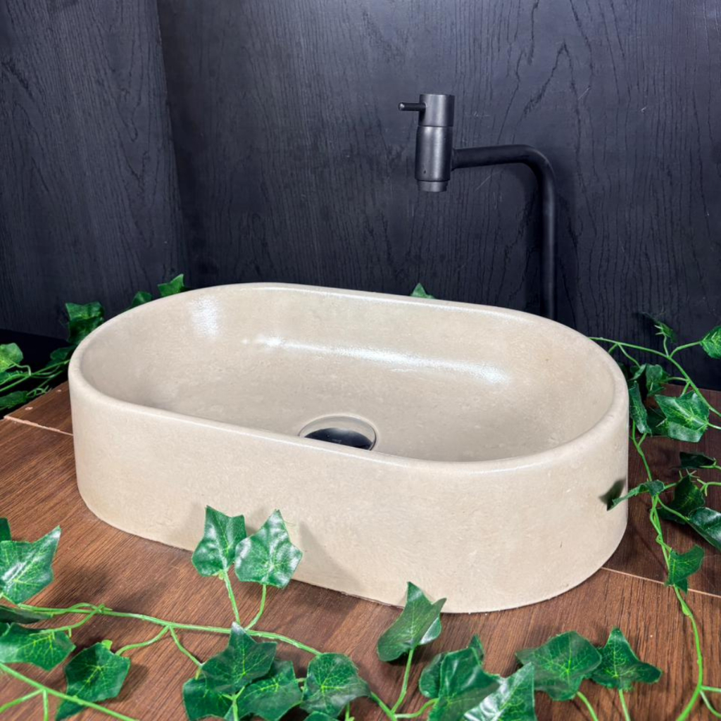 Cuba Para Banheiro Lavabo De Apoio Oval Cimento Queimado Sobrepor