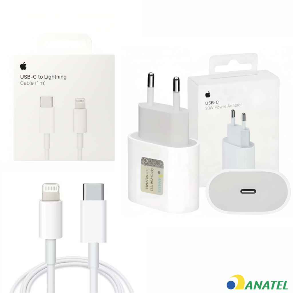 Kit Cabo + Fonte Carregador 100% Original Apple 20W USB-C Turbo Lacrado ID-Apple IPad IPhone Tipo-C