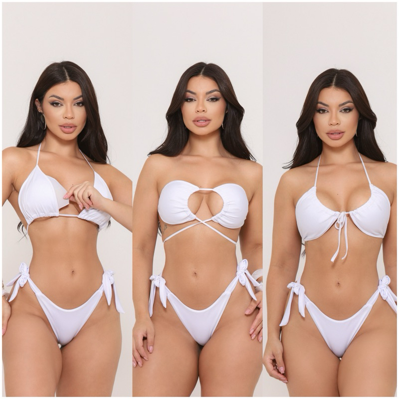 Biquini Praia Forrado Com Bojo Removível Multiformas de Amarrar Semi Fio Calcinha Amarração Verão