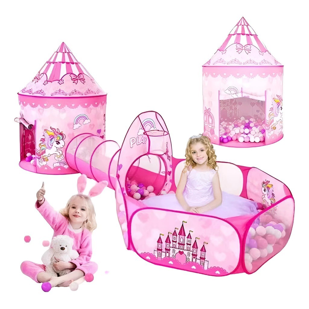 Imagem Barraca 3 em 1 Infantil Dobrável Piquenique das Princesas 3x1 Toca Tunel +Promoção