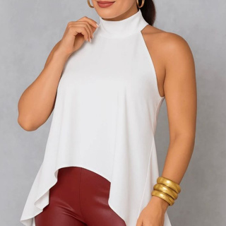 Blusa Bata Frente Única Assimétrica Amarração no pescoço em Oferta na Shopee